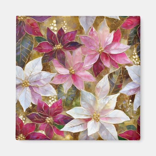 Gold Burgundy Bronze Pink Red White Poinsettia Magnet (Front)
