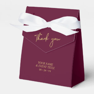 Gold & Burgundy Brush Script Party Thank you Favou Favor Box