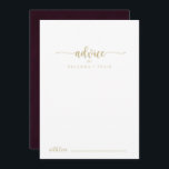 Gold Burgundy Calligraphy Wedding Advice Card<br><div class="desc">This gold burgundy calligraphy wedding advice card is perfect for a rustic wedding. The simple and elegant design features a gold classic and fancy script typography in a maroon and white background. These cards are perfect for a wedding, bridal shower, baby shower, graduation party & more. Personalize the cards with...</div>