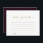 Gold Burgundy Calligraphy Wedding Advice Card<br><div class="desc">This gold burgundy calligraphy wedding advice card is perfect for a rustic wedding. The simple and elegant design features a gold classic and fancy script typography in a white and maroon background.These cards are perfect for a wedding, bridal shower, baby shower, graduation party & more. Personalize the cards with the...</div>