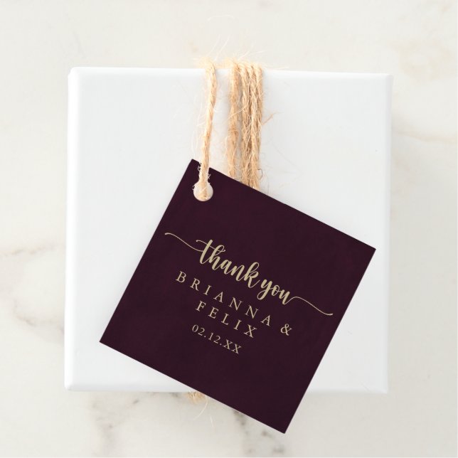 Gold Burgundy Calligraphy Wedding  Favour Tags (In Situ)