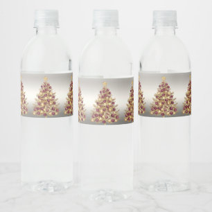 Gold Burgundy Christmas Holiday Water Bottle Label