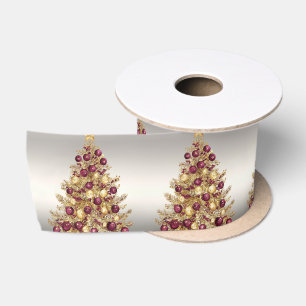 Gold Burgundy Christmas Tree Holiday Satin Ribbon