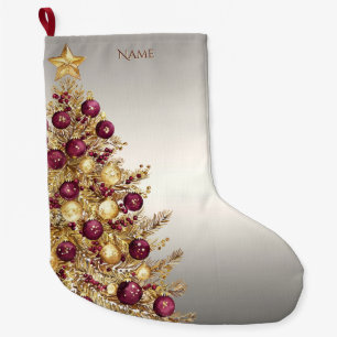 Gold Burgundy Christmas Tree Holiday Stocking