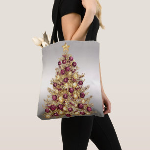 Gold Burgundy Christmas Tree Sac fourre-tout de va