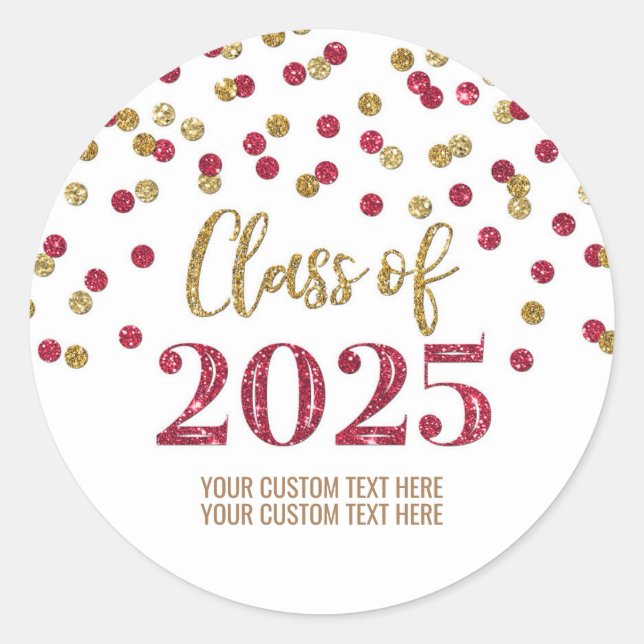 Gold Burgundy Confetti Graduation 2025 Classic Round Sticker (Front)
