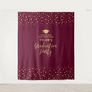 Gold & Burgundy Confetti Graduation Party Tapestry