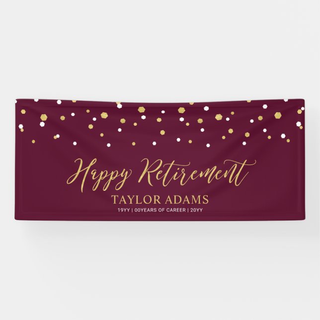 Gold & Burgundy Confetti | Happy Retirement Party Banner (Horizontal)