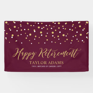 Gold & Burgundy Confetti Happy Retirement Party Banner