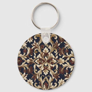 Gold Burgundy Damask Pattern Ornate Baroque Keychain