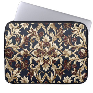 Gold Burgundy Damask Pattern Ornate Baroque Laptop Sleeve