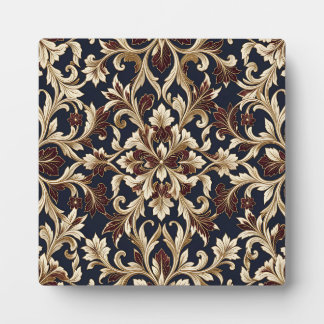 Gold Burgundy Damask Pattern Ornate Baroque Plaque