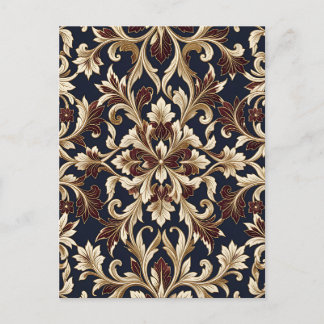 Gold Burgundy Damask Pattern Ornate Baroque Postcard