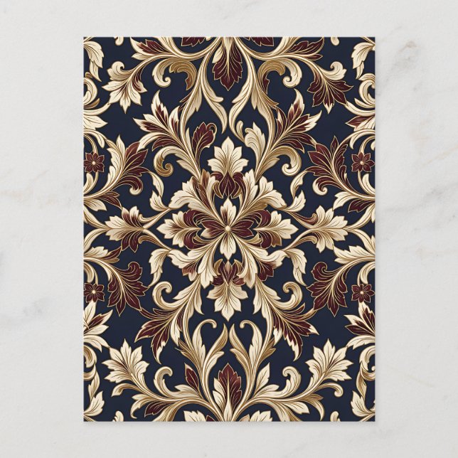 Gold Burgundy Damask Pattern Ornate Baroque Postcard (Front)