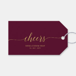 Gold & Burgundy Elegant Lettering Cheers Party Gift Tags