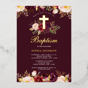 Gold Burgundy Floral Baptism 