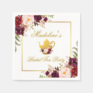 Gold Burgundy Floral Bridal Tea Party Napkin