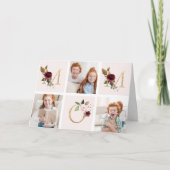 Gold Burgundy Floral MOM Multi Photo Mothers Day Card (Front)