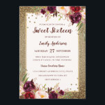 Gold Burgundy floral Sparkle Sweet Sixteen Invite<br><div class="desc">More Floral Sweet Sixteen Invitations in the Little Bayleigh Store!</div>