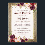 Gold Burgundy floral Sparkle Sweet Sixteen Invite<br><div class="desc">More Floral Sweet Sixteen Invitations in the Little Bayleigh Store!</div>