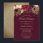 Gold Burgundy Floral Watercolor Sweet Sixteen Invitation<br><div class="desc">More modern floral Sweet Sixteen Invitations in the Little Bayleigh Store!</div>