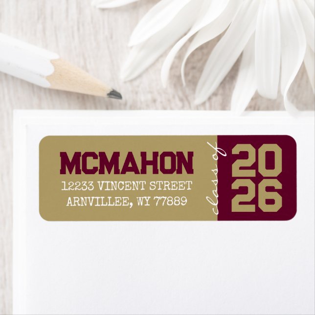 Gold & Burgundy Graduation Return Address Labels (Insitu)