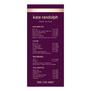 Gold Burgundy Hair Salon Spa Price List Menu
