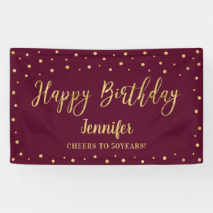 Gold & Burgundy Happy Birthday Party Banner