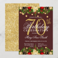 Gold & Burgundy Holiday Glitter 70th Birthday