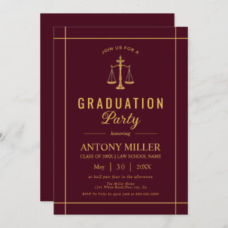 Gold burgundy Law school graduation Class Of 2026 Invitation