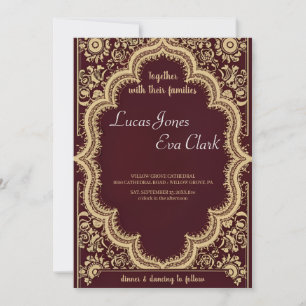 Gold Burgundy Mehendi Henna Indian Wedding Invitat Invitation