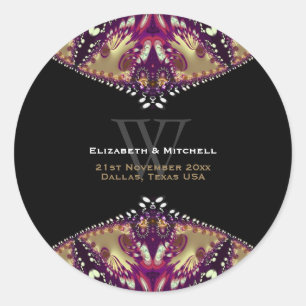 Gold Burgundy Modern Batik Monogram Classic Round Sticker