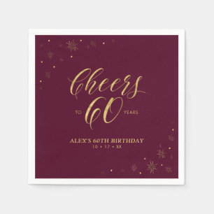 Gold & Burgundy Modern Cheers 60th Birthday Party Napkin