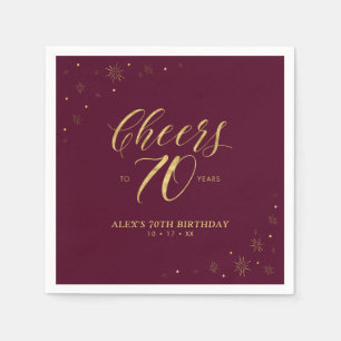 Gold & Burgundy Modern Cheers 70th Birthday Party Napkin