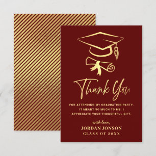 Gold Burgundy Modern Graduation Thank You Card