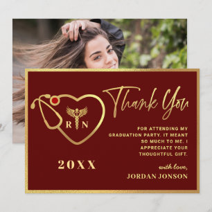 Gold Burgundy Modern Nursing School Graduation Thank You Card