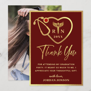Gold Burgundy Modern Nursing School Graduation Thank You Card