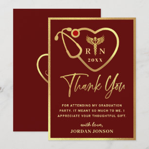 Gold Burgundy Modern Nursing School Graduation Thank You Card