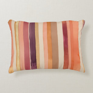 Gold, burgundy, red, orange and purple stripes accent pillow