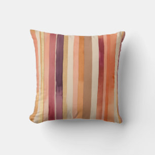 Gold, burgundy, red, orange and purple stripes throw pillow