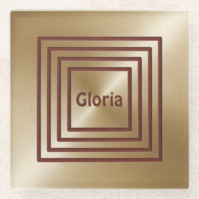 Gold Burgundy Square Glass Coaster (Front)