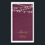 Gold Burgundy String Lights Lettering Cheers Napkin<br><div class="desc">Add stylish detail to your special day with this custom party napkin. This design features elegant script lettering " Cheers" with string lights. You can personalize the text for any event or party. Matching invitations and party supplies are available in my shop BaraBomDesign.</div>