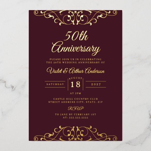 Gold Burgundy Swirl 50th Wedding Anniversary (Front)