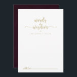 Gold Burgundy Wedding Words of Wisdom  Advice Card<br><div class="desc">This gold burgundy wedding words of wisdom advice card is perfect for a rustic wedding. The simple and elegant design features a gold classic and fancy script typography in a white and maroon background. These cards are perfect for a wedding, bridal shower, baby shower, graduation party & more. Personalize the...</div>