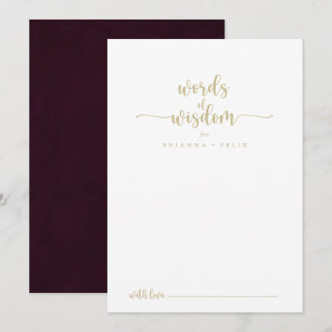 Gold Burgundy Wedding Words of Wisdom  Advice Card