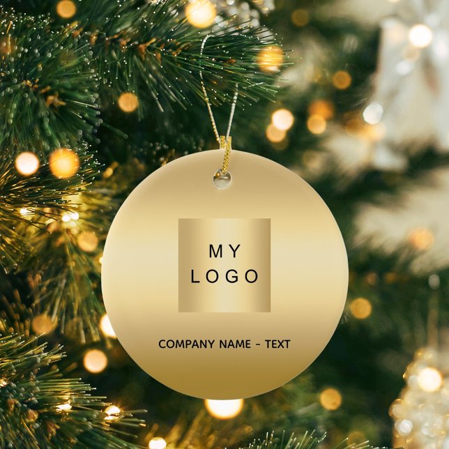 Gold business company logo Christmas Ceramic Ornament (Creator Uploaded)