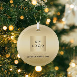 Gold business company logo Christmas Glass Ornament<br><div class="desc">A faux gold looking background.  Personalize and add your business,  company logo and a text.  If you want the it without text,  use your back-space key to delete.</div>