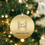 Gold business company logo Christmas Metal Ornament<br><div class="desc">A faux gold looking background.  Personalize and add your business,  company logo and a text.  If you want the it without text,  use your back-space key to delete.</div>