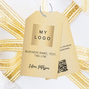 Gold business logo photo QR code hang tag