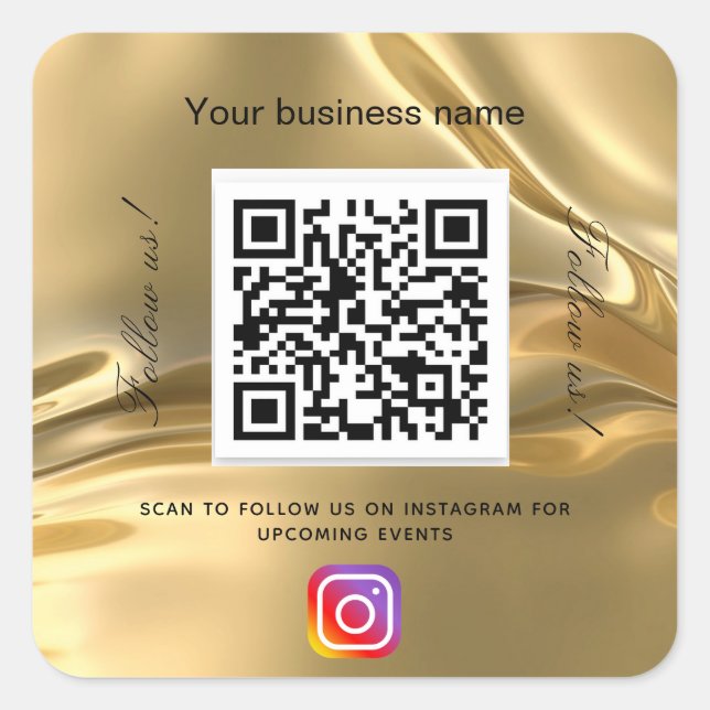 Gold business name qr code instagram square sticker (Front)
